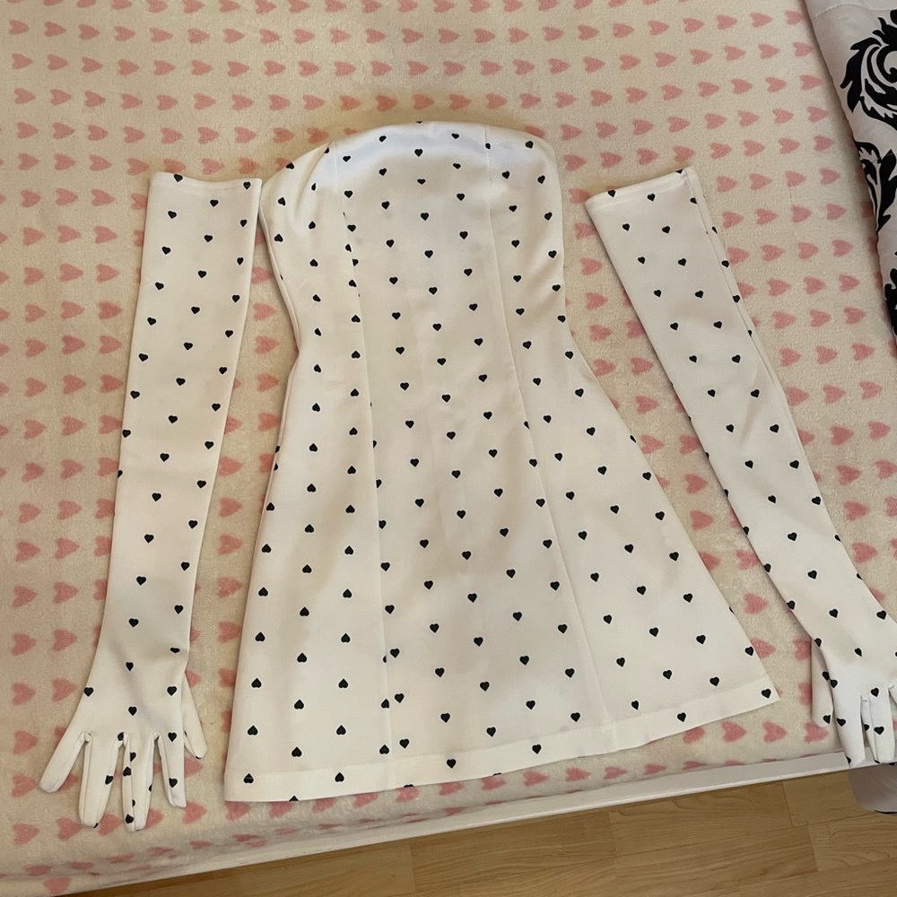 Miscreants White Cupid Dress with black hearts
